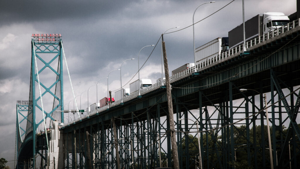 Trucks crossing Ambassador Bridge